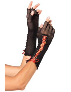 Čierne sieťované rukavice bez prstov so šnurovaním značky leg avenue